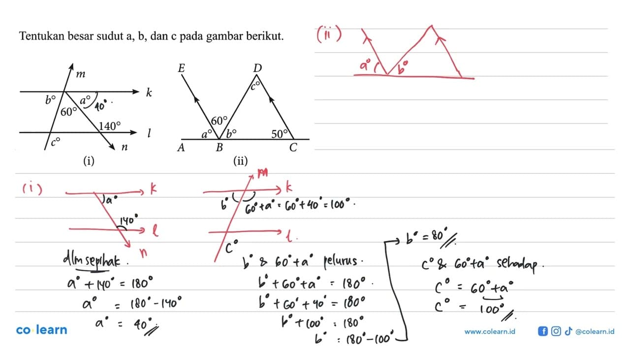 Tentukan besar sudut (a), (b), dan (c) pada gambar