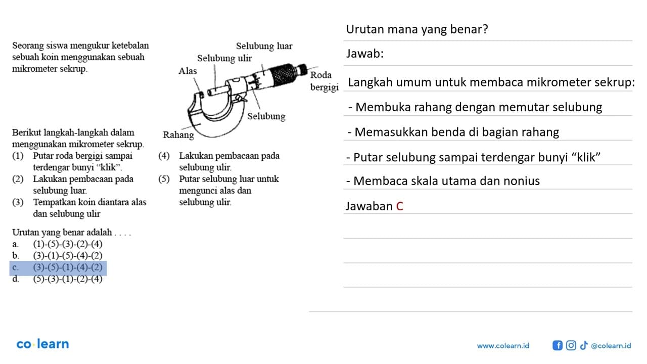 Seorang siswa mengukur ketebalan sebuah koin menggunakan