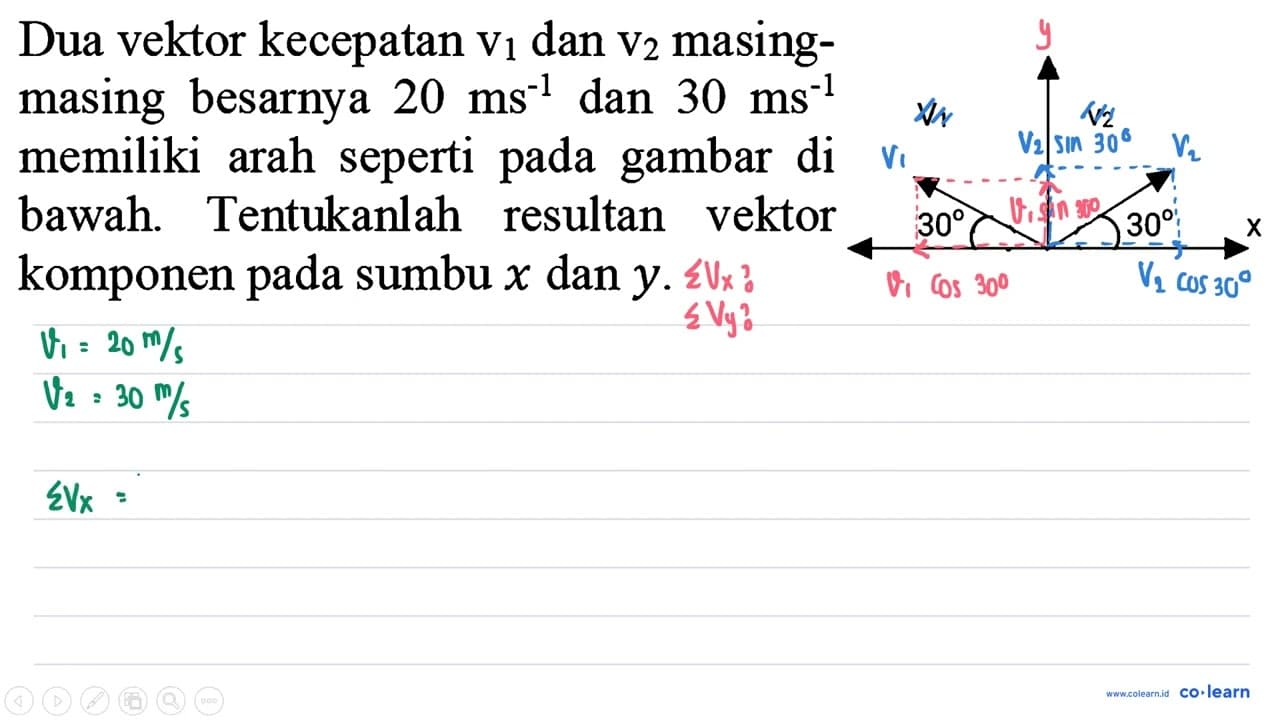 Dua vektor kecepatan v_(1) dan v_(2) masingmasing besarnya