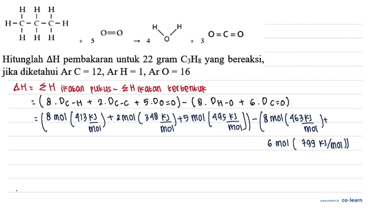 Dari data energi ikat di ketahui: C-C : 348 kJ C-H : 414 kJ