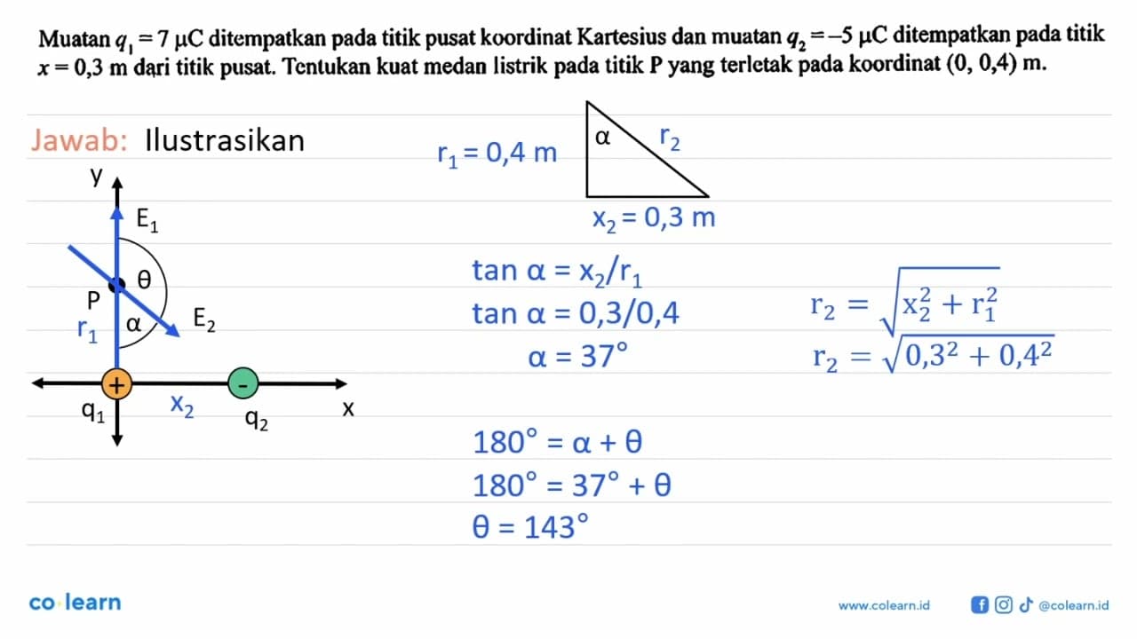 Muatan q1 = 7 mikro C ditempatkan pada titik pusat