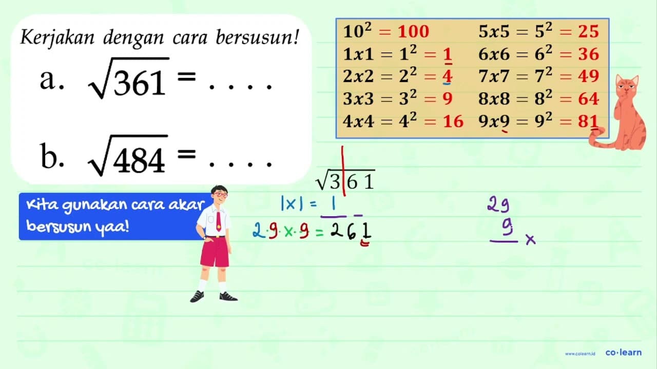 a. akar(361) = ... b. akar(484) = ...