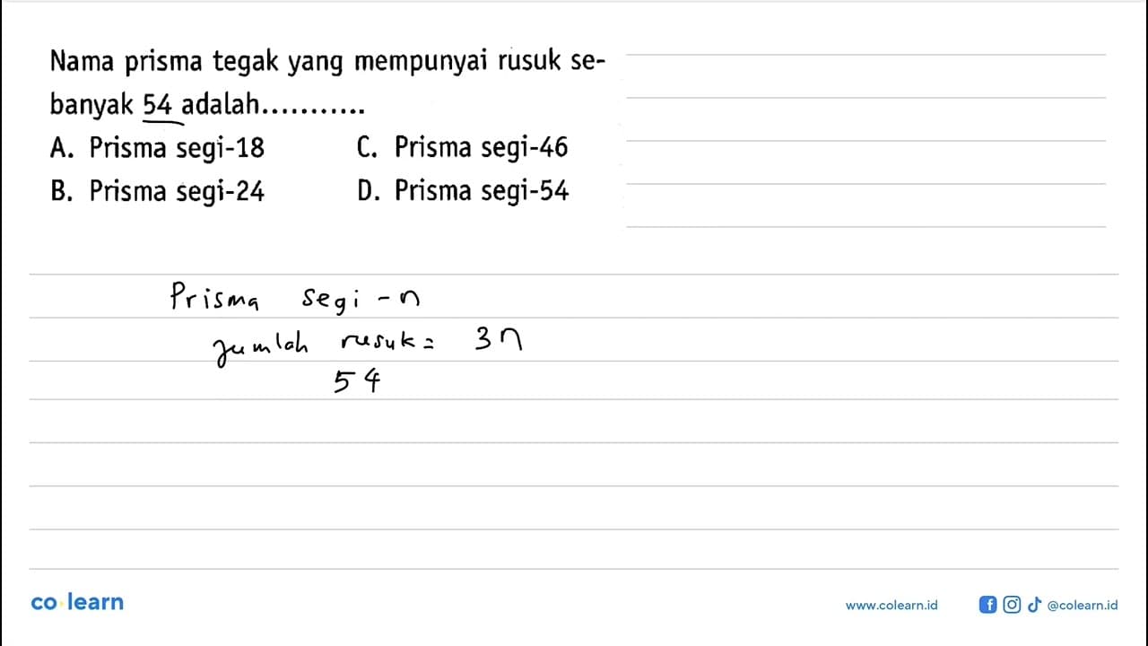 Nama prisma tegak yang mempunyai rusuk sebanyak 54