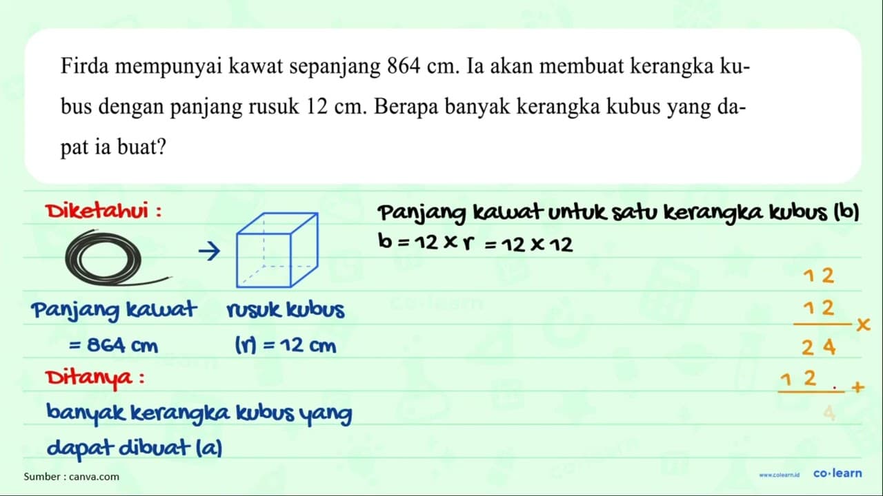 Firda mempunyai kawat sepanjang 864 cm . Ia akan membuat