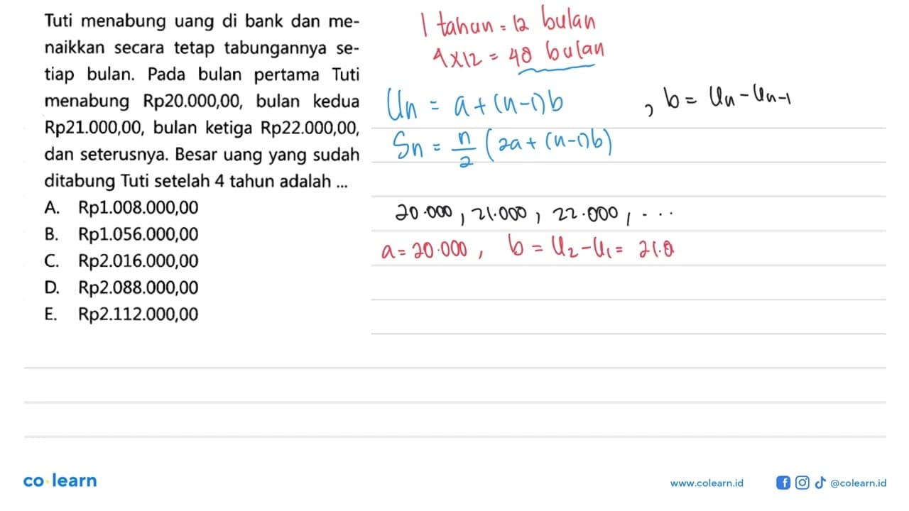 Tuti menabung uang di bank dan menaikkan secara tetap