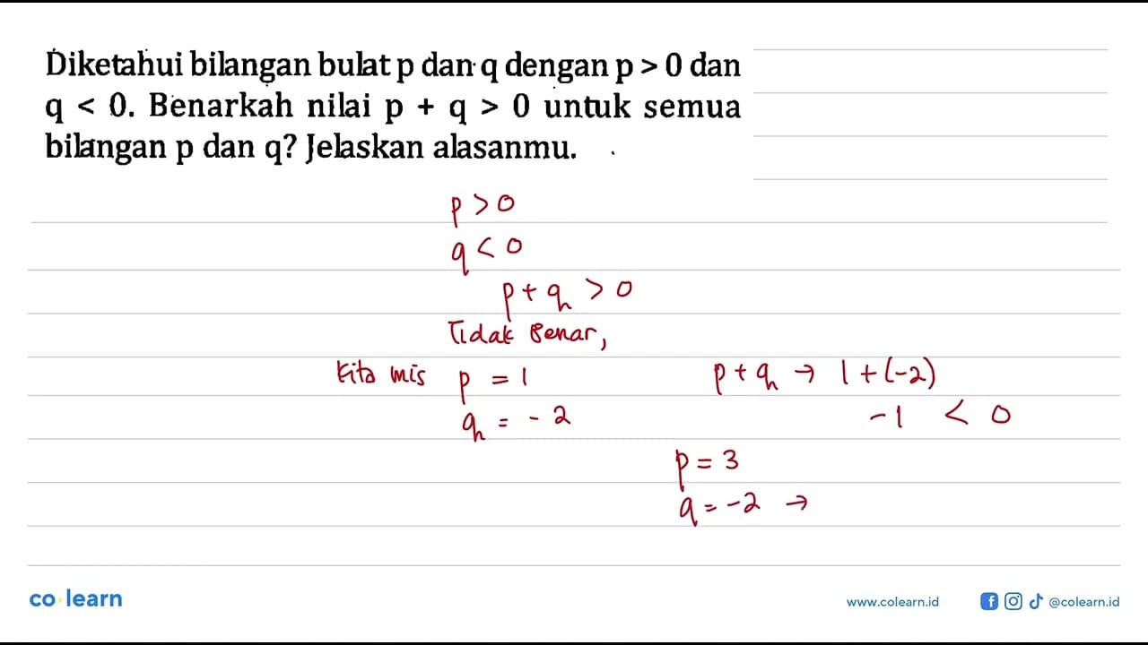 Diketahui bilangan bulat p dan q dengan p > 0 dan q< 0.