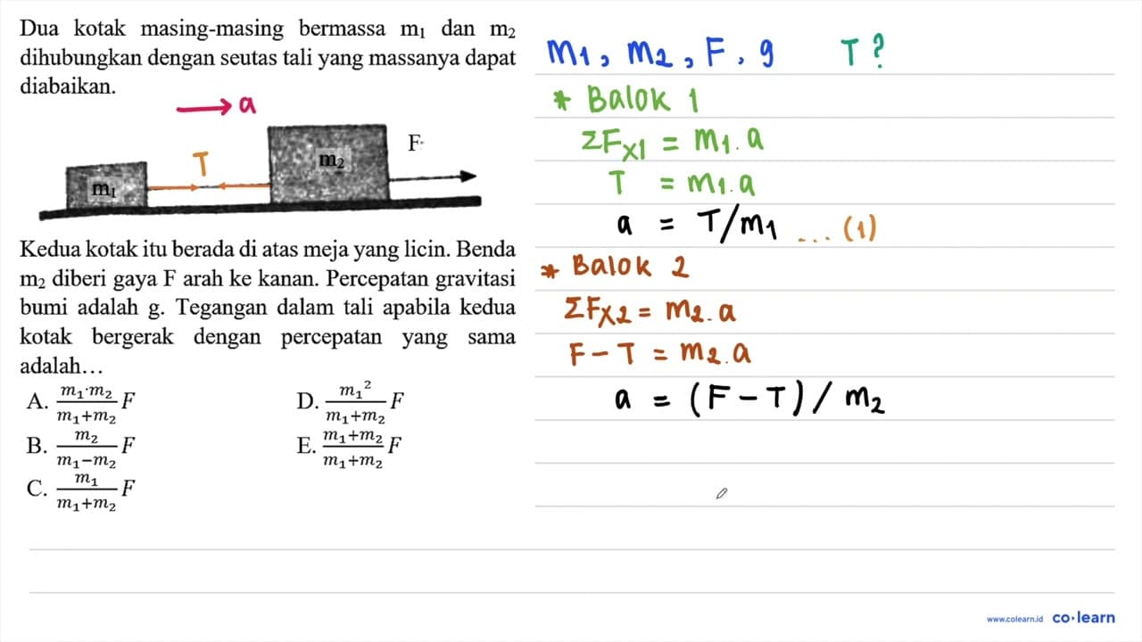 Dua kotak masing-masing bermassa m_(1) dan m_(2)