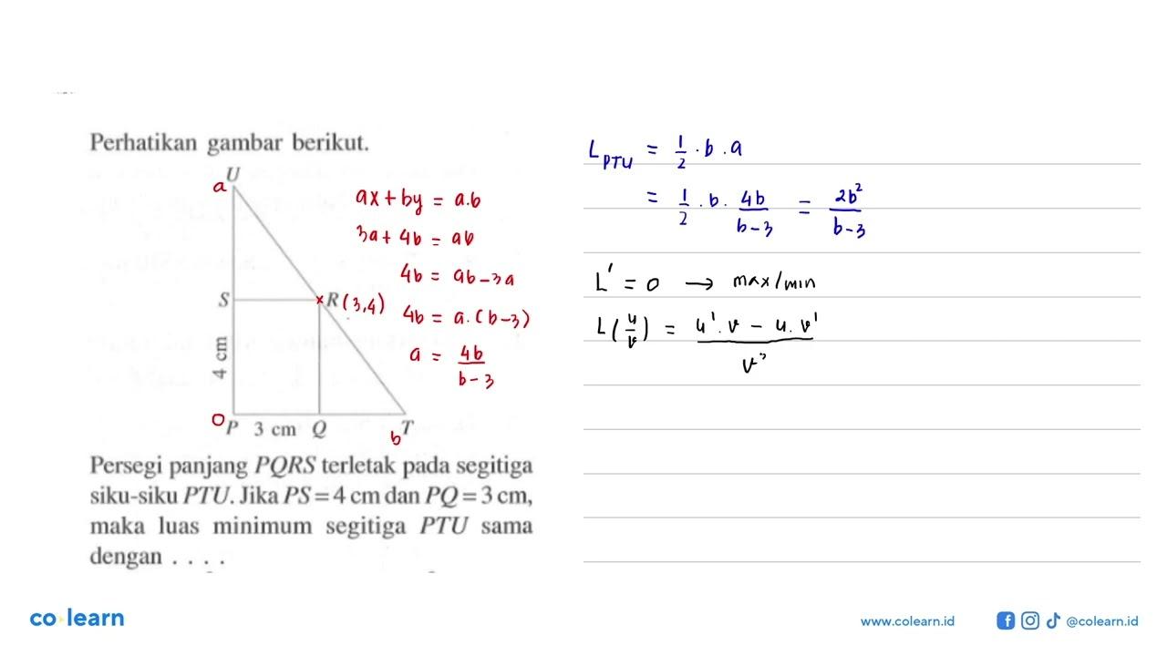 Perhatikan gambar berikut. U S R 4 cm P 3 cm Q T Persegi