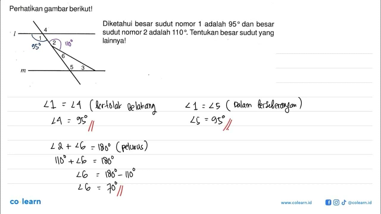 Perhatikan gambar berikut! 4 l 1 2 6 5 3 m Diketahui besar