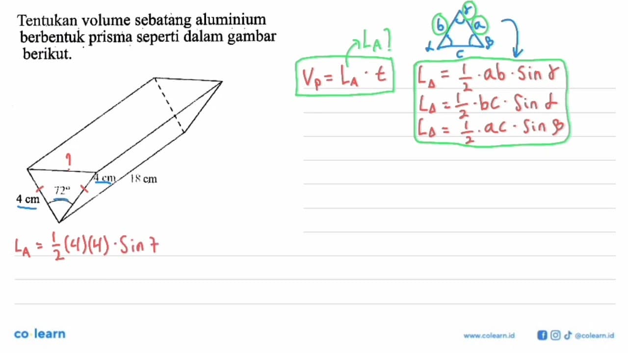 Tentukan volume sebatang aluminium berbentuk prisma seperti