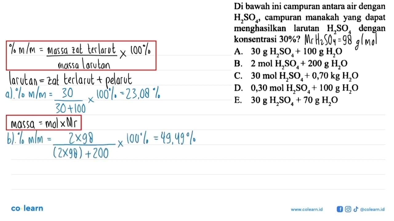 Di bawah ini campuran antara air dengan H2SO4 , campuran