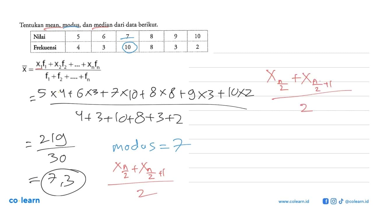 Tentukan mean, modus, dan-median-dari data berikut. Nilai 5