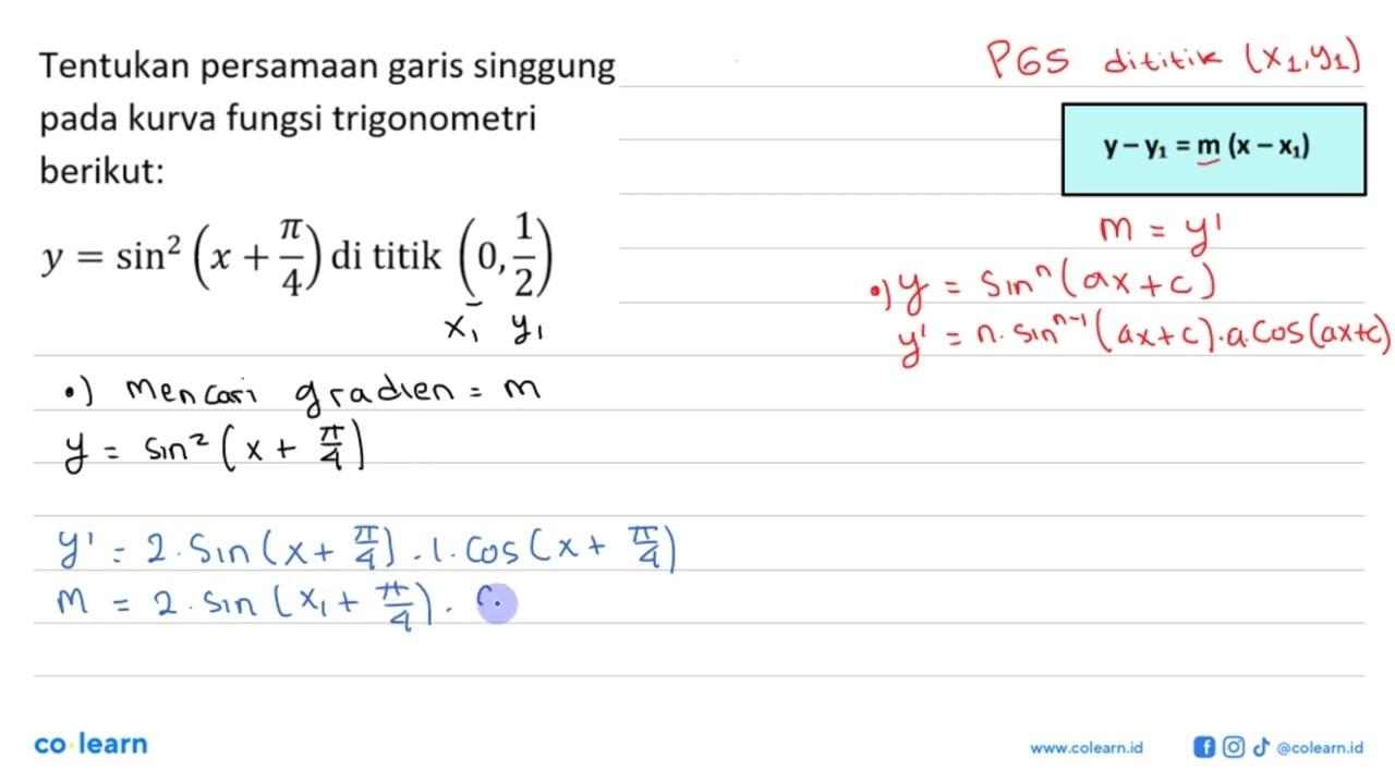 Tentukan persamaan garis singgung pada kurva fungsi