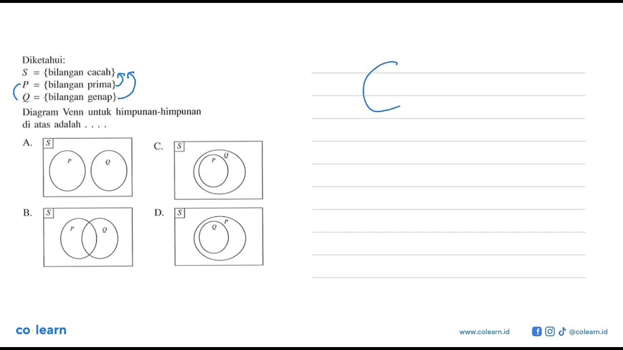 Diketahui: S = {bilang cacah} P = {bilangat prima} Q =