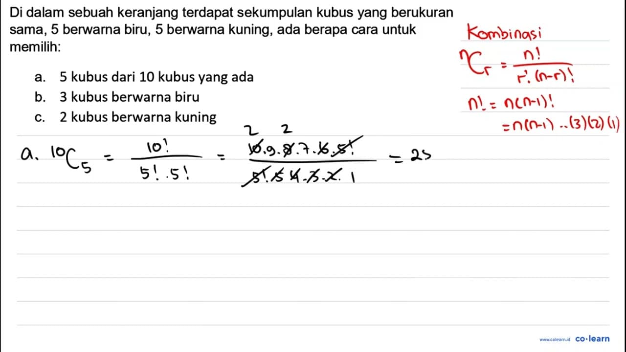 Di dalam sebuah keranjang terdapat sekumpulan kubus yang