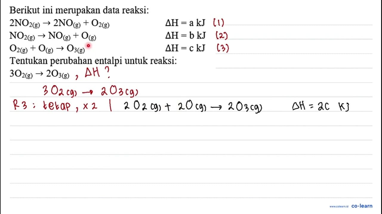 Berikut ini merupakan data reaksi: 2NO2(g) -> 2NO(g) +