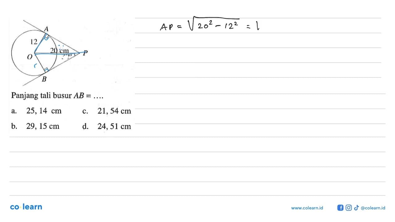 ABOP 12 20 cm 30 Panjang tali busur AB=....