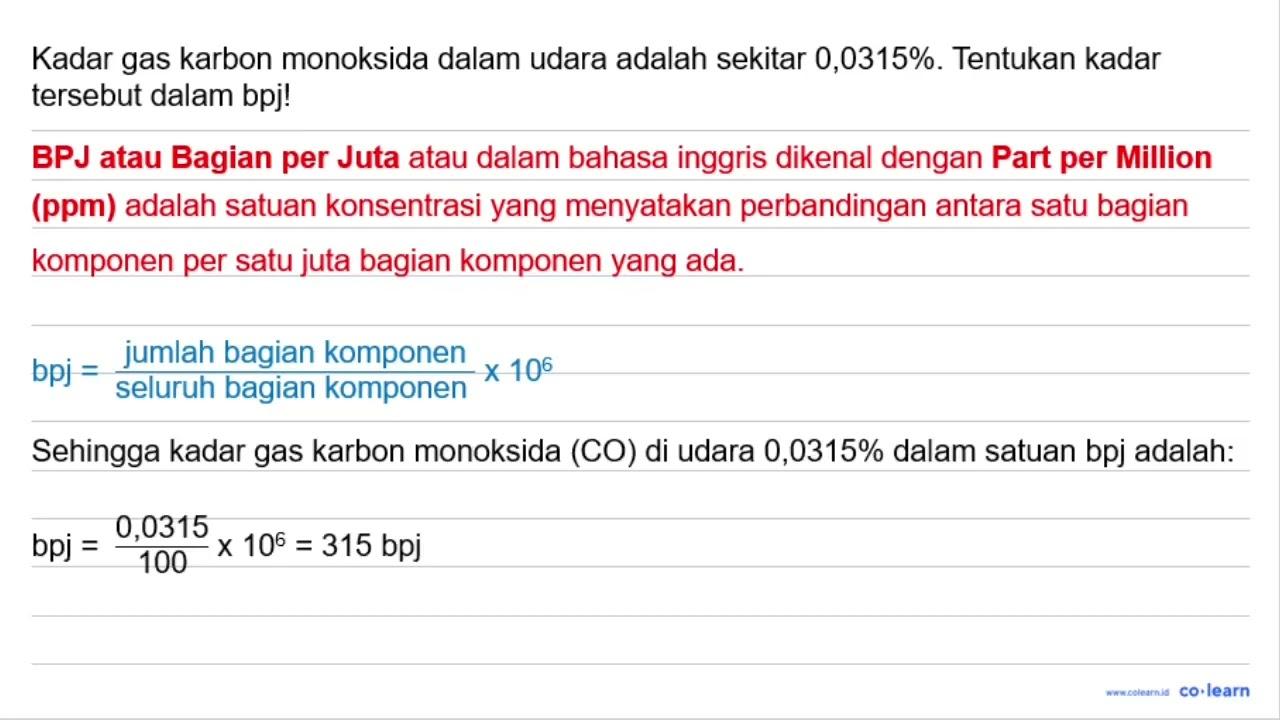 Kadar gas karbon monoksida dalam udara adalah sekitar