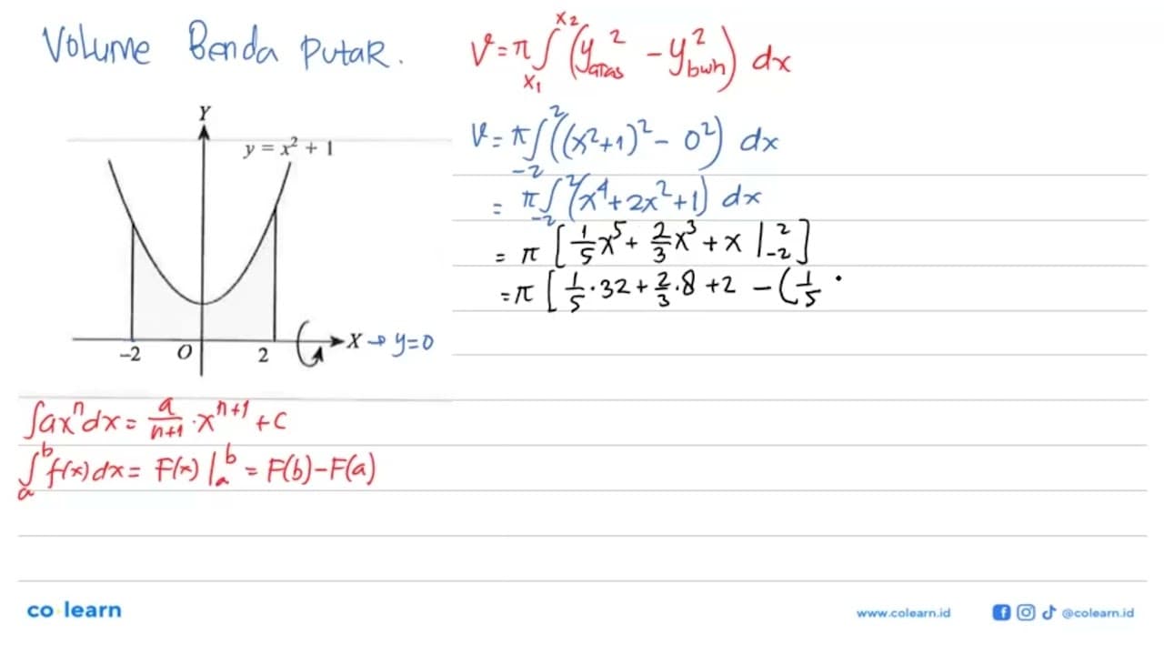 Hitung volume benda putar berikut. y=x^2+!