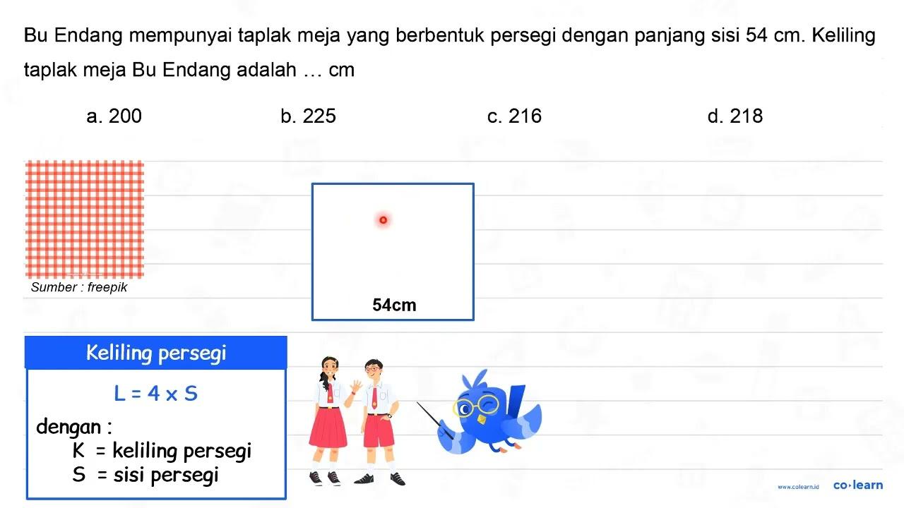 Bu Endang mempunyai taplak meja yang berbentuk persegi