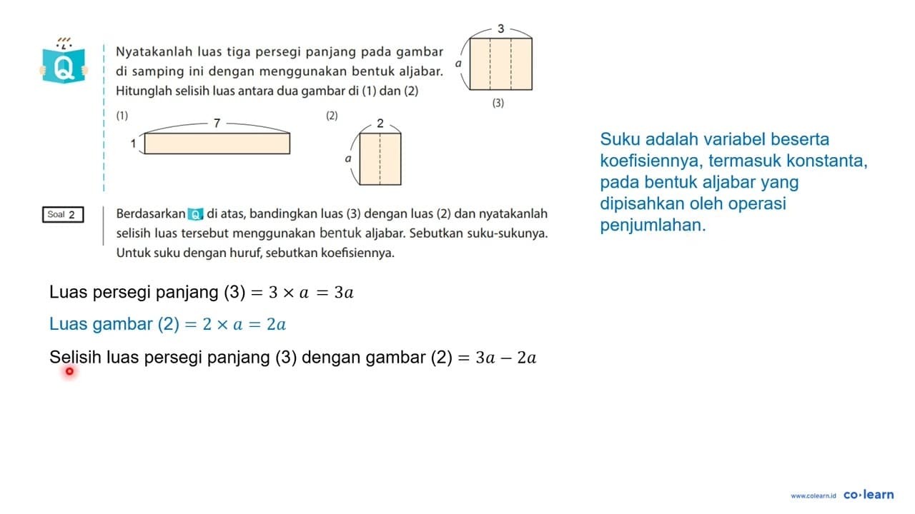 Q Nyatakanlah luas tiga persegi panjang pada gambar di