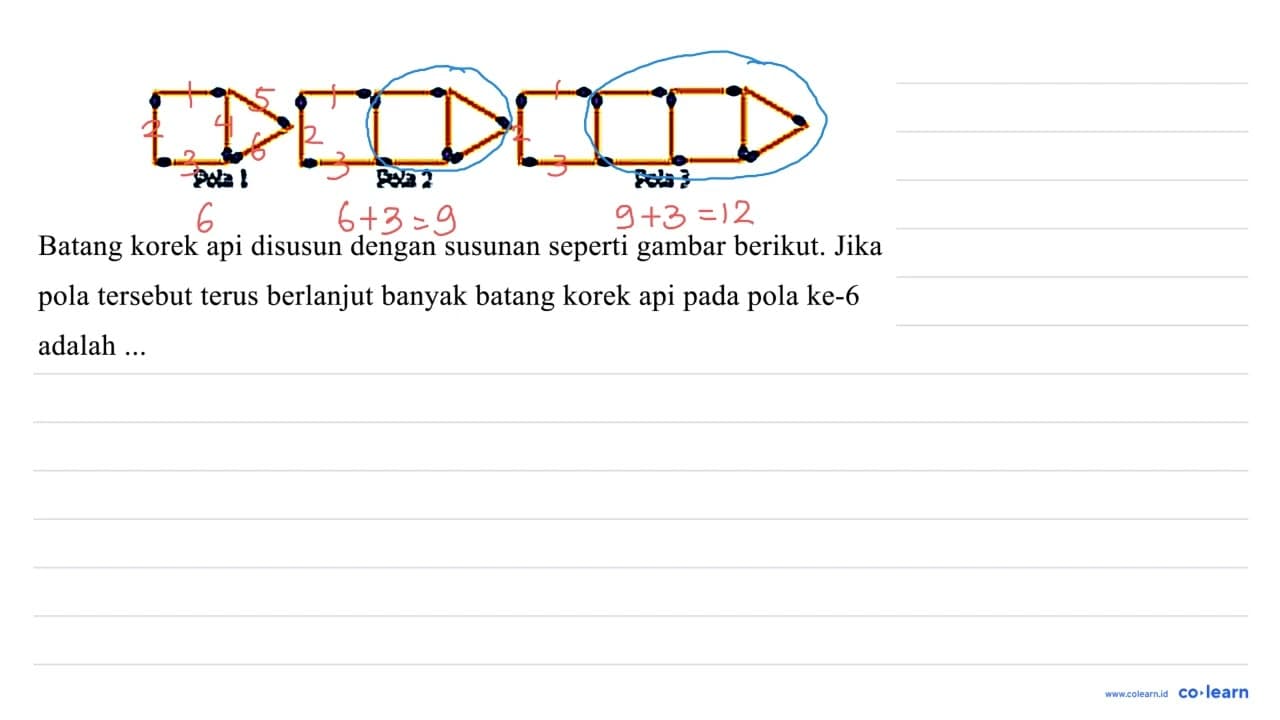 Pola 1 Pola 2 Pola 3 Batang korek api disusun dengan