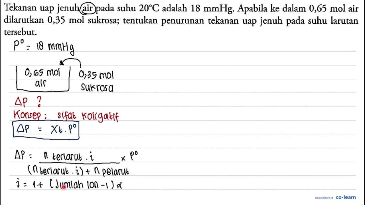 Tekanan uap jenuh air pada suhu 20 C adalah 18 mmHg .