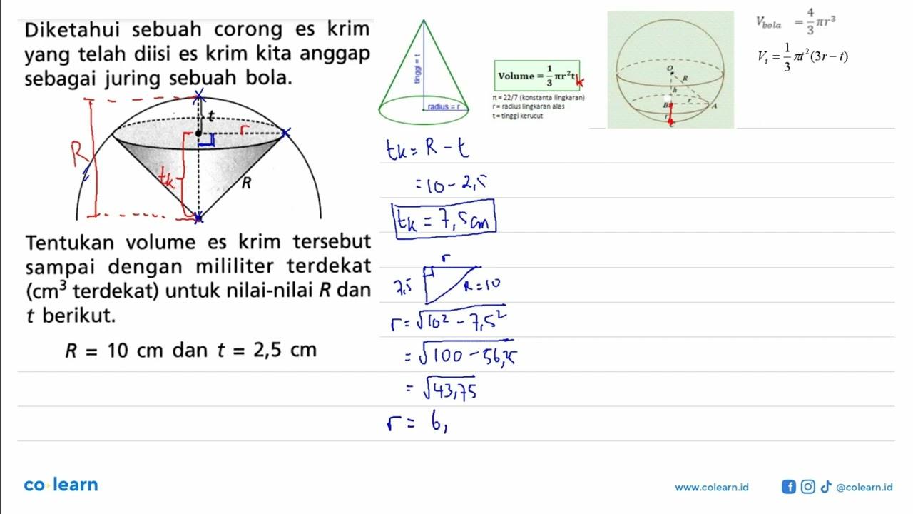 Diketahui sebuah corong es krim yang telah diisi es krim