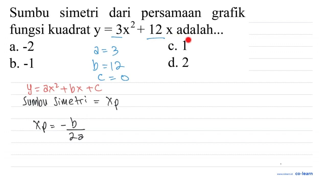 Sumbu simetri dari persamaan grafik fungsi kuadrat y=3