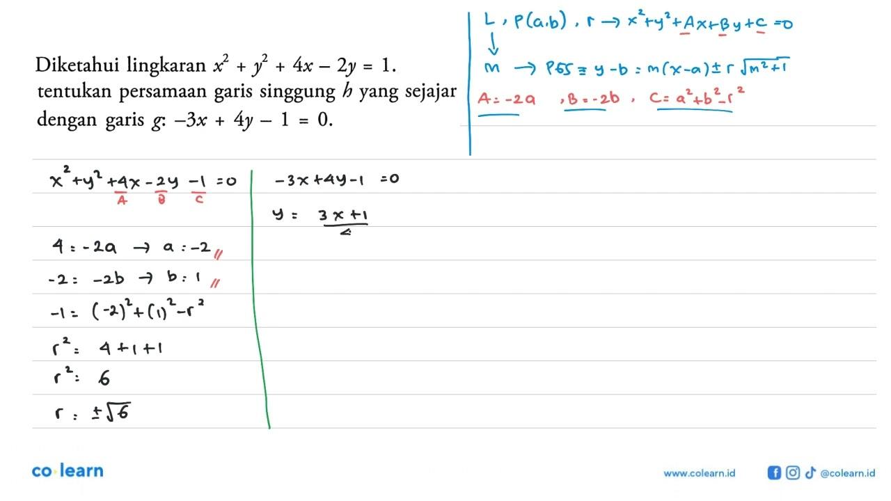 Diketahui lingkaran x^2+y^2+4x-2y=1 . tentukan persamaan