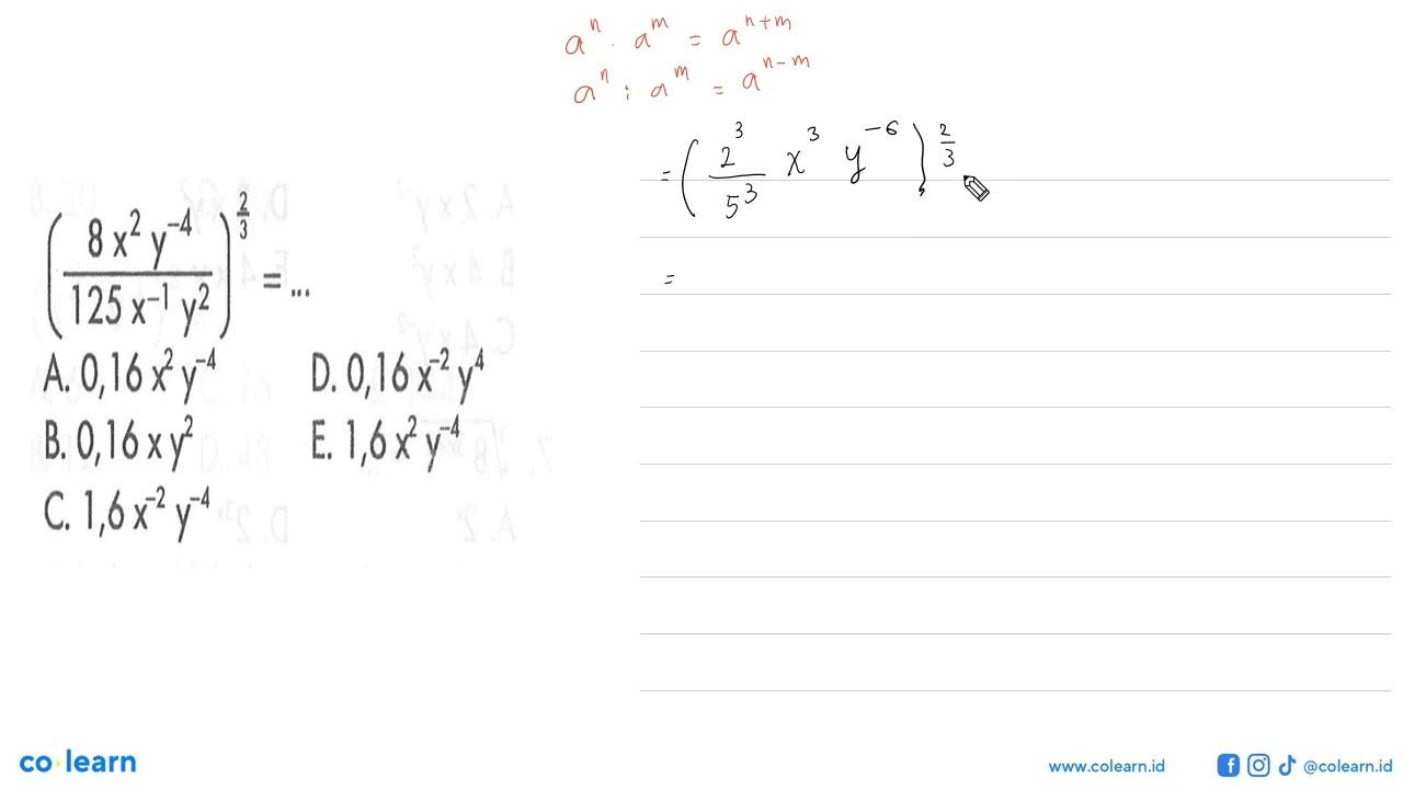 ((8x^2 y^(-4))/(125x^(-1) y^2))^(2/3) =...