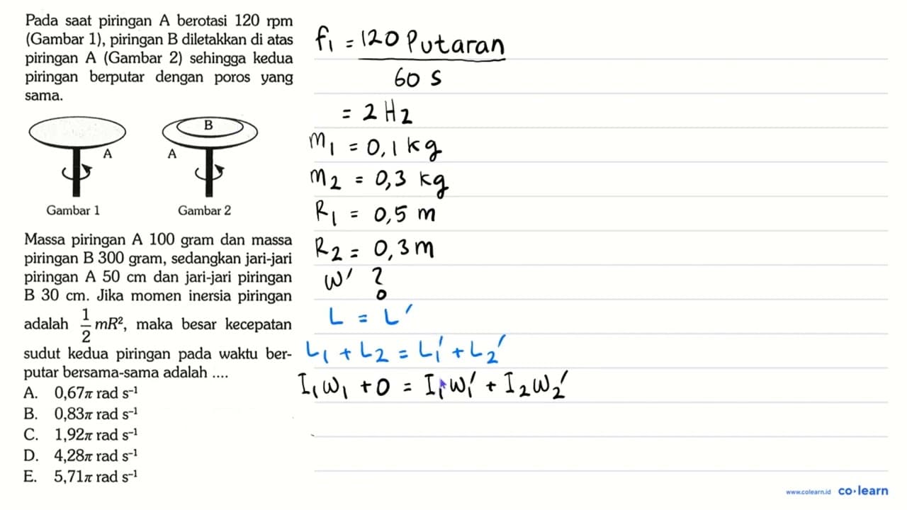 Pada saat piringan A berotasi 120 rpm (Gambar 1), piringan