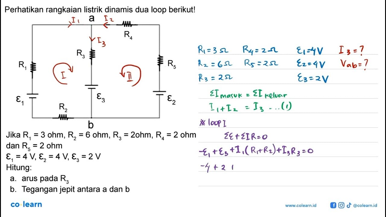 Perhatikan rangkaian listrik dinamis dua loop berikut! a R4