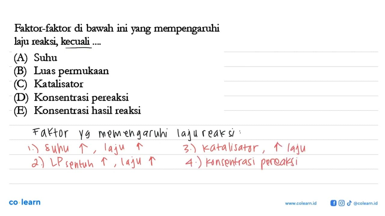 Faktor-faktor di bawah ini yang mempengaruhi laju reaksi,