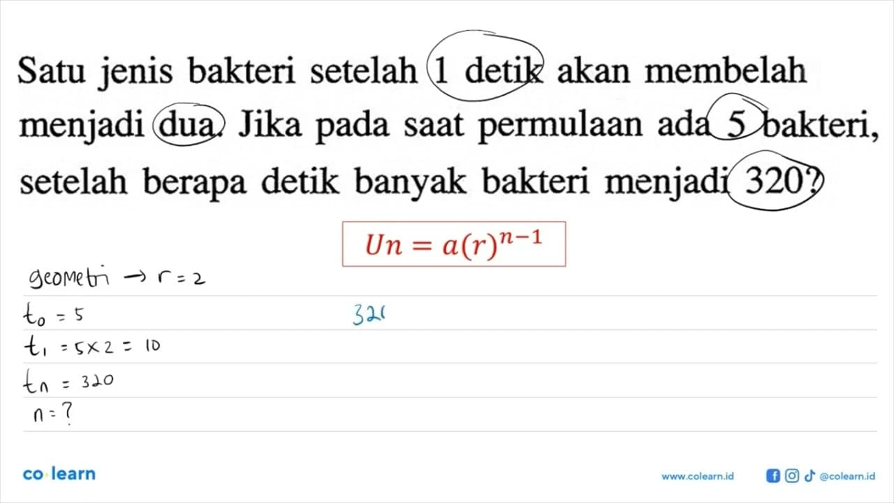 Satu jenis bakteri setelah 1 detik akan membelah menjadi