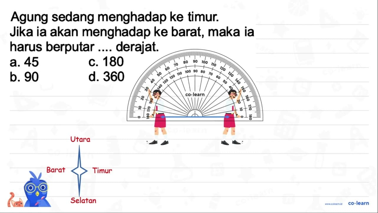 Agung sedang menghadap ke timur. Jika ia akan menghadap ke