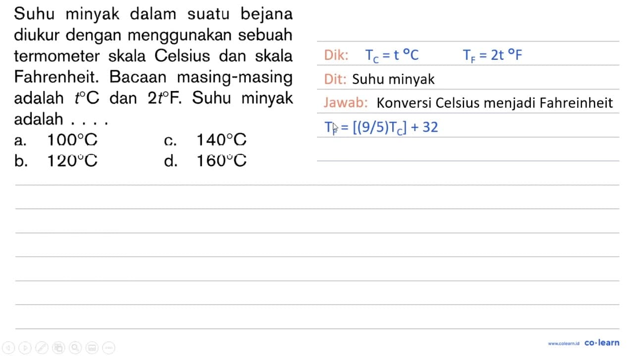 Suhu minyak dalam suatu bejana diukur dengan menggunakan