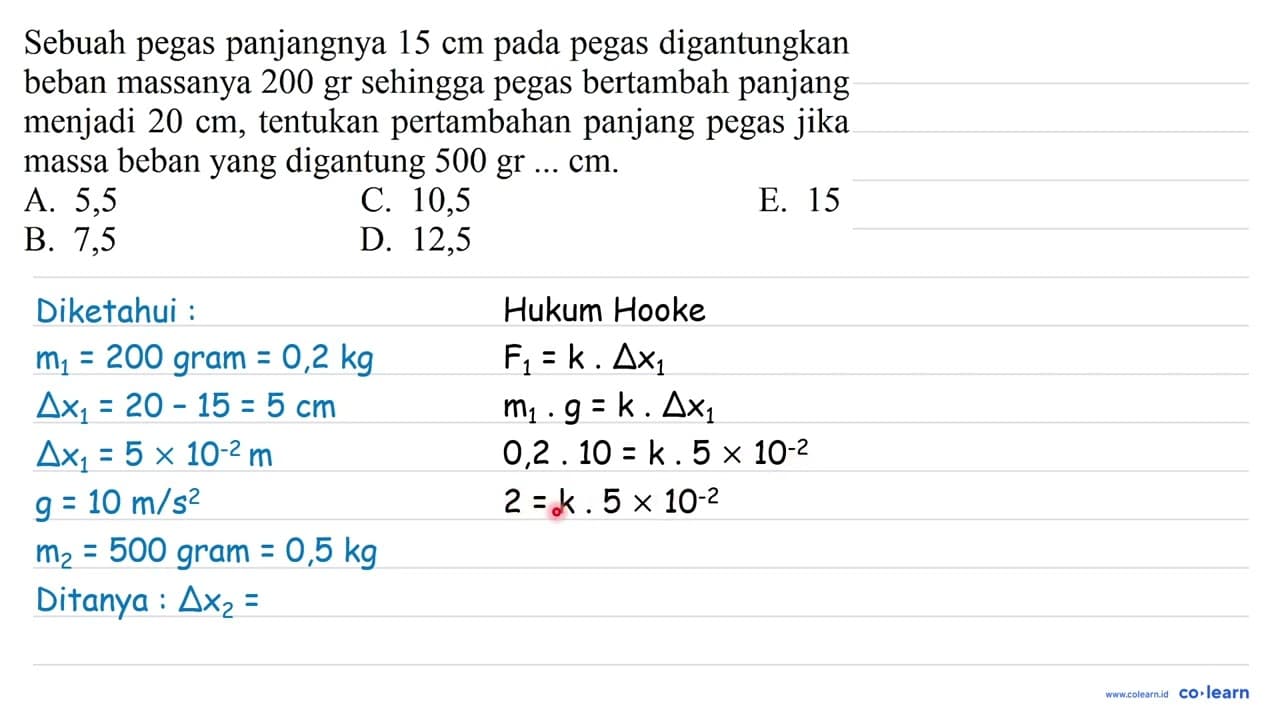 Sebuah pegas panjangnya 15 cm pada pegas digantungkan beban