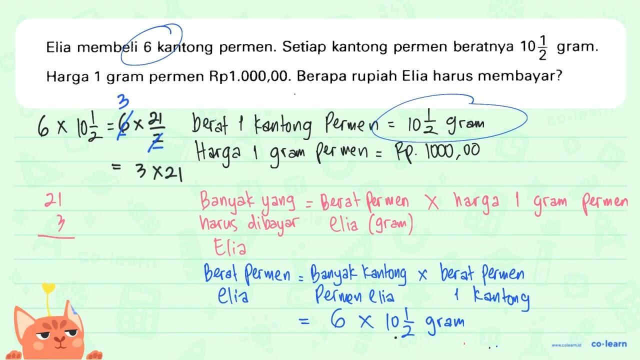 Elia membeli 6 kantong permen. Setiap kantong permen