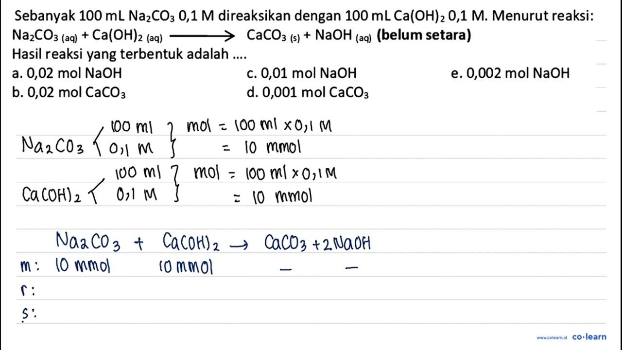 Sebanyak 100 ~mL Na{ )_(2) CO_(3) 0,1 M direaksikan dengan