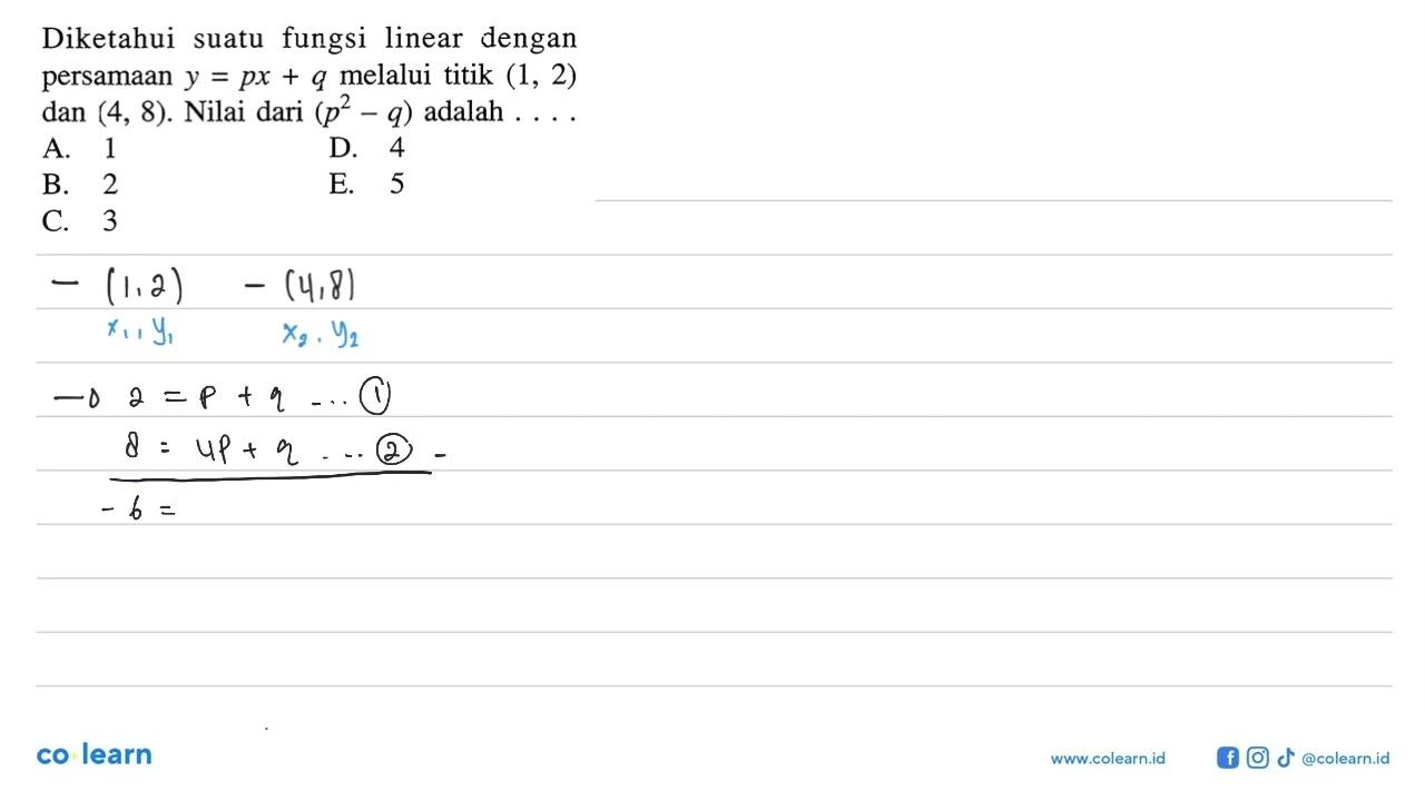 Diketahui suatu fungsi linear dengan persamaan y=px+q