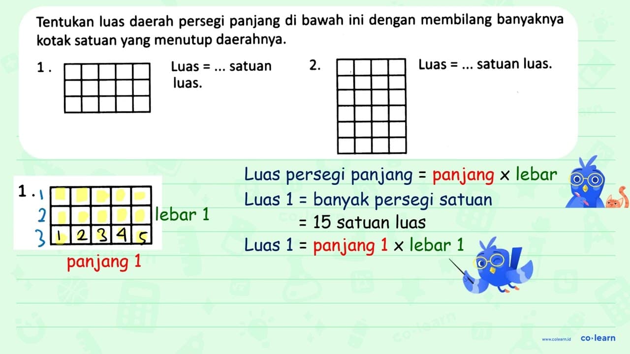 Tentukan luas daerah persegi panjang di bawah ini dengan