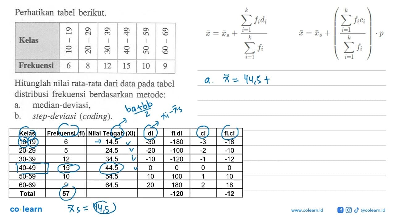 Perhatikan tabel berikut.Kelas 10-19 20-29 30-39 40-49