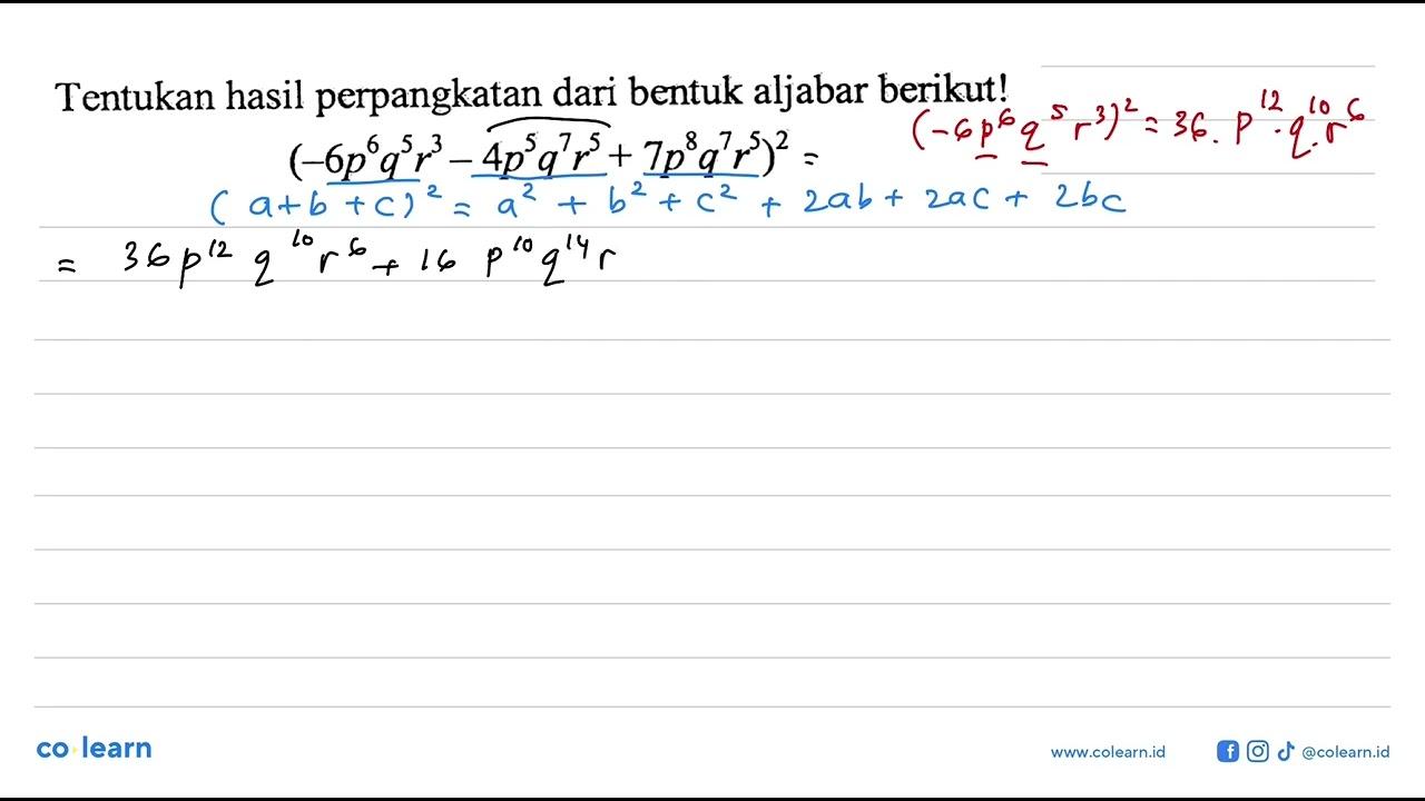 Tentukan hasil perpangkatan dari bentuk aljabar berikut!