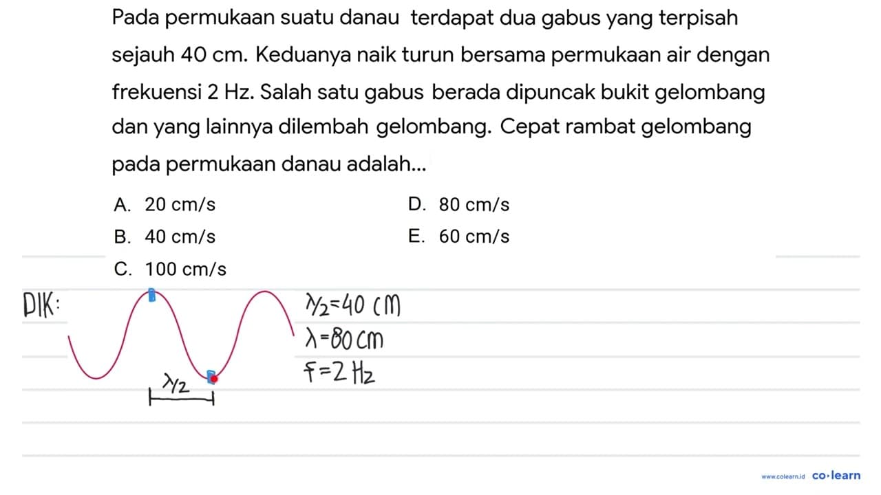 Pada permukaan suatu danau terdapat dua gabus yang terpisah