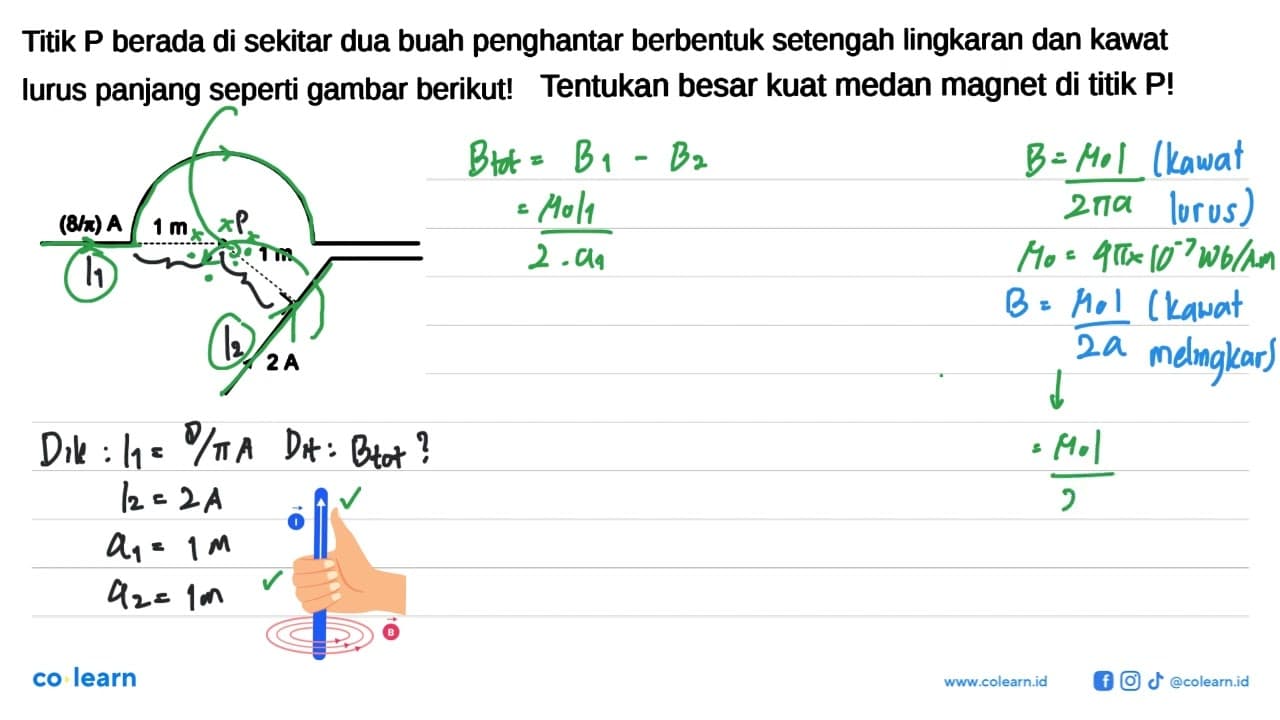 Titik P berada di sekitar dua buah penghantar berbentuk