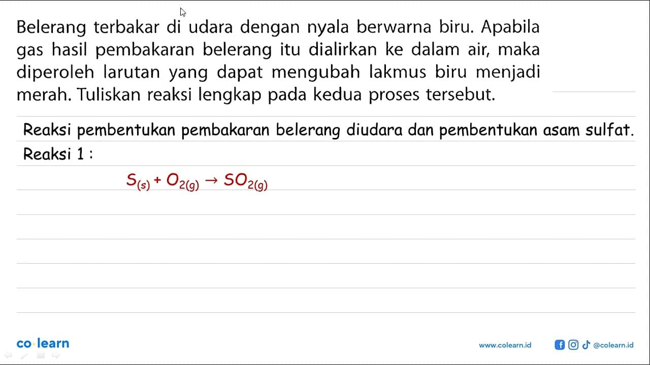 Belerang terbakar di udara dengan nyala berwarna biru.