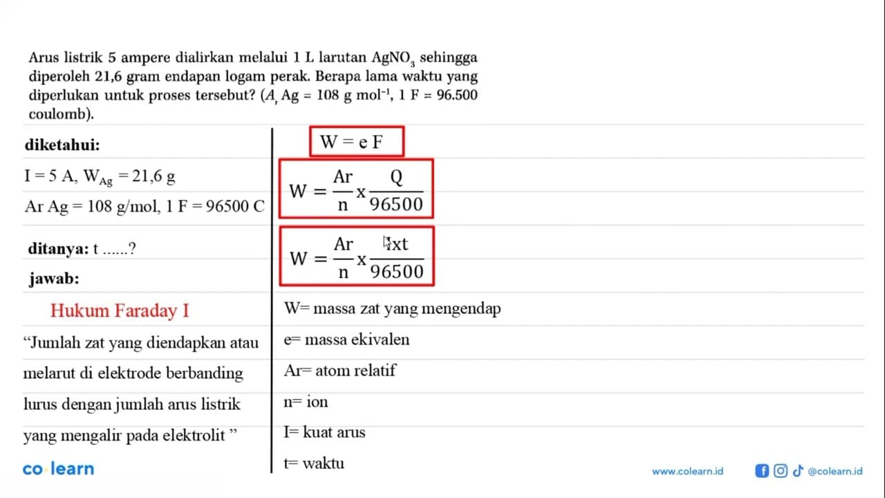Arus listrik 5 ampere dialirkan melalui 1 L larutan AgNO3