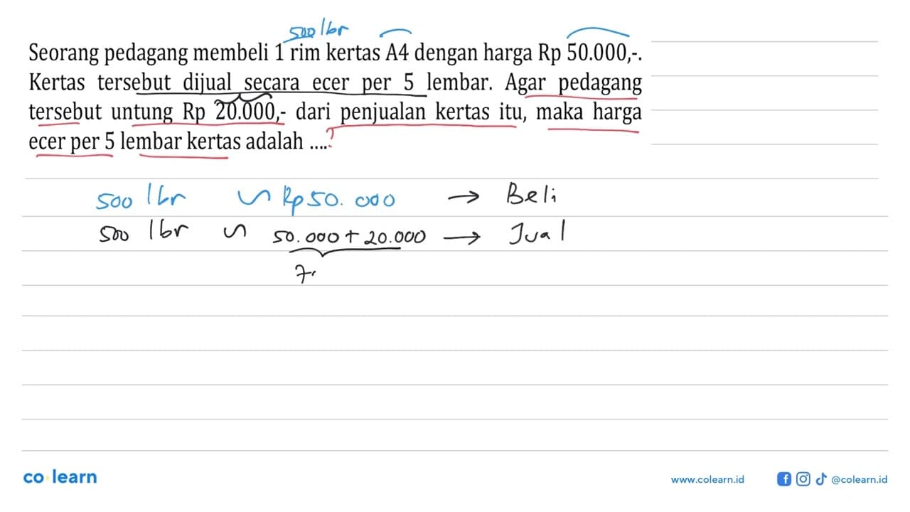 Seorang pedagang membeli 1 rim kertas A4 dengan harga Rp