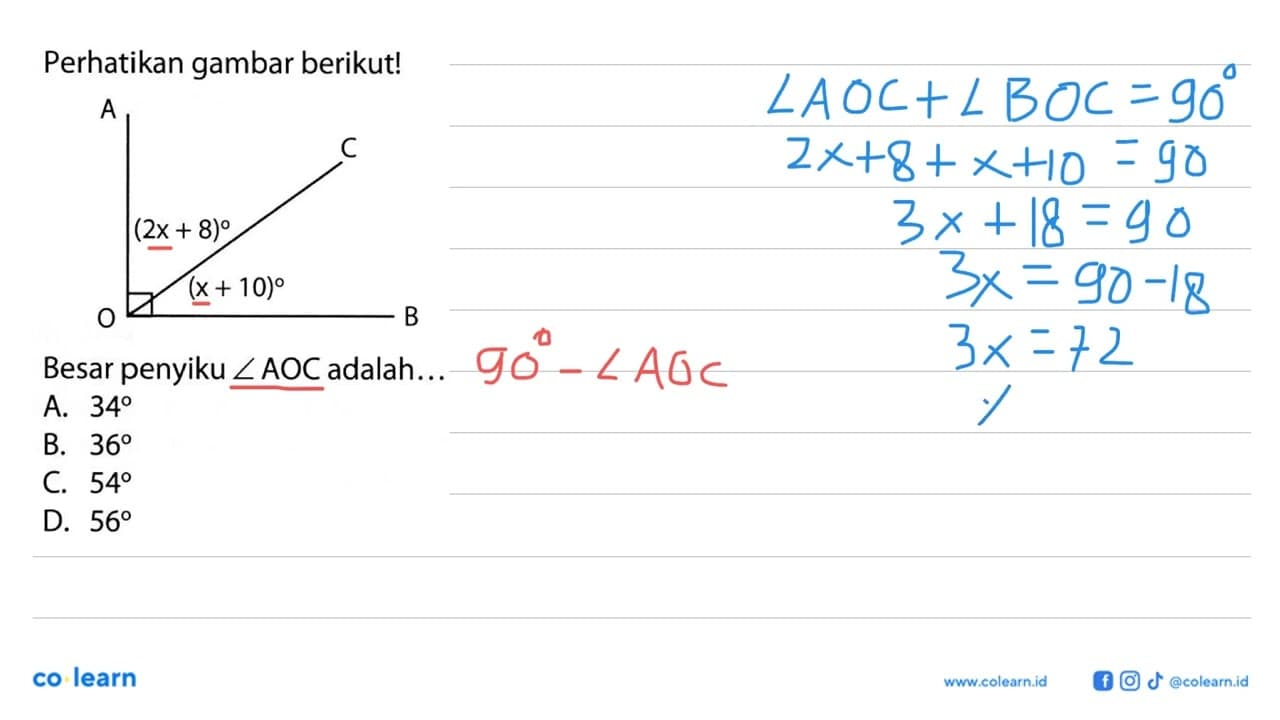 Perhatikan gambar berikut! (2x+8) (x+10) Besar penyiku